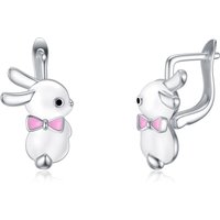 Sterling Silver Circular Shaped Rabbit Hoop Earrings