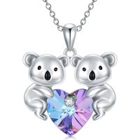 Sterling Silver Heart Shaped Crystal Koala & Sisters Pendant Necklace