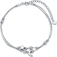 Sterling Silver Moon & Star Multi-layered Anklet