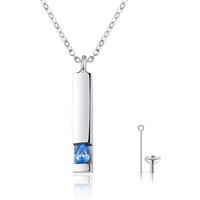 Sterling Silver Pear Shaped Cubic Zirconia Bar Urn Necklace for Ashes with Engraved Word