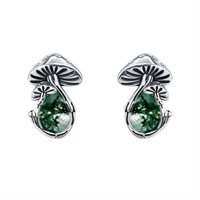 Sterling Silver Pear Shaped Moss Agate Mushroom Stud Earrings