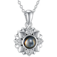 Sterling Silver Personalized Projection Flowers & Heart Pendant Necklace for Women