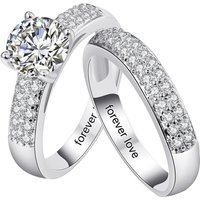Sterling Silver Round Zircon Couple Rings For Women Best Friends
