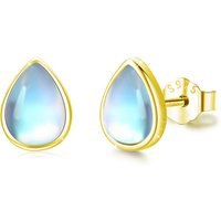 Sterling Silver with Yellow Gold Plated Moonstone Drop Shape Stud Earrings