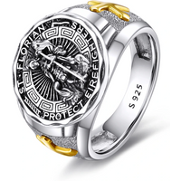 Sterling Silver Two-tone Cross & Saint Florian Signet Ring for Women Men