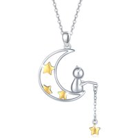 Sterling Silver Two-tone Moon & Star Pendant Necklace