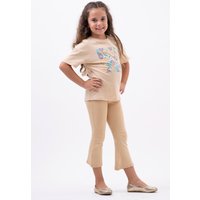 Enorsia Girls Cream Texture Ribbed Flared Leggings - UK 10/11 Yrs
