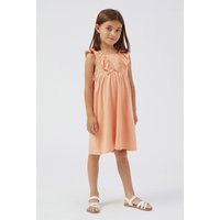 Enorsia Girls Orange Square Neck Ruffle Sleeve Dress - UK 3/4 Yrs