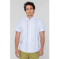 Enorsia Mens White Stripe Short Sleeve Oxfrod Shirt - UK S