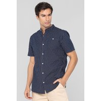Enorsia Mens Black Black Check Grandad Collar Short Sleeve Shirt - UK L