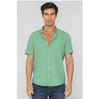 Enorsia Mens Green Stripe Short Sleeve Shirt - UK XL