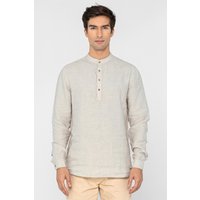 Enorsia Mens Grey Band Collar Linen Shirt - UK M