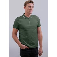 Enorsia Mens Green Tipped Collar Short Sleeves Zip Polo Shirt - UK XL