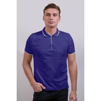 Enorsia Mens Blue Tipped Collar Short Sleeves Zip Polo Shirt - UK XL