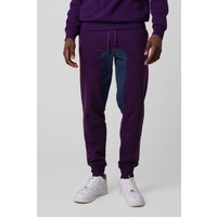 Enorsia Mens Purple Fleece Joggers With Contrast Panels - UK L