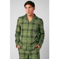 Enorsia Mens Green-Grey Check Printed Nightwear Shirt - UK L