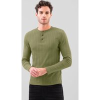 Enorsia Mens Green Button Detail Half Placket Long Sleeve T-shirt - UK XL