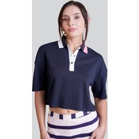 Enorsia Womens Navy Twin Tipped Collar Cropped Polo Shirt - UK 12