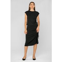 Enorsia Womens Black Ruched Drawstring Top & Skirt Set - UK 8