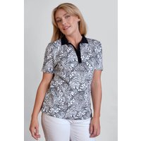 Enorsia Womens White Zebra Print Short Sleeve Polo Shirt - UK 8