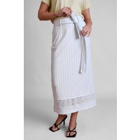 Enorsia Womens White Basic Lace Details Striped Jersey Skirt - UK 14
