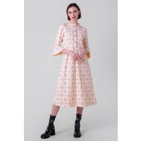 Enorsia Womens Cream Ditsy Floral Flounce Sleeve Midi Dress - UK 14