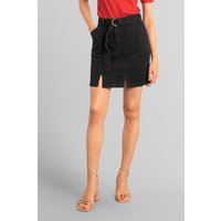 Enorsia Womens Black Belted Denim With Front Slit Mini Skirt - UK 16