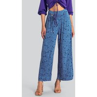 Enorsia Womens Blue Printed Wide Leg Jersey Trousers - UK 12
