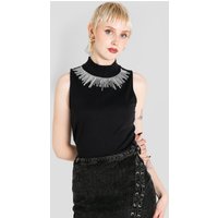 Enorsia Womens Black Silver Sequin High Neck Sleeveless Top - UK 18