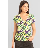 Enorsia Womens Yellow Floral Print Wrap Ruffle Sleeve Top - UK 10