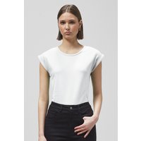 Enorsia Womens White Shoulder Padded Cap-Sleeve Roll-Up T-Shirt - UK 8
