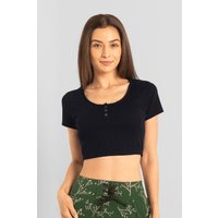 Enorsia Womens Black Snap Button Details Crop Tank Top - UK 12