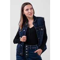 Enorsia Womens Deep Blue Sleeveless Button Up Denim Jacket - UK 18