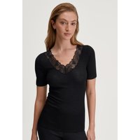 CALIDA Silky Wool Glam Kurzarm-Shirt aus Wolle-Seidefür Damen, L, Schwarz, Eleganz trifft Funktion – luxuriöser Tragekomfort für stilvolle Wärme