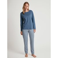 CALIDA Ornament Nights Pyjama, langfür Damen, L, Blau, Mit 100% Baumwolle durch erholsame Nächte