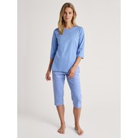 CALIDA Daylight Dreams 3/4-Pyjamafür Damen, L, Blau, 100% Baumwoll-Interlook für nächtlichen Komfort