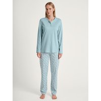CALIDA Midnight Love Pyjama, langfür Damen, L, Blau, Mit wärmender Baumwolle und Herzchenprint durch eine erholsame Nacht