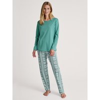 CALIDA Palm Dreams Pyjama, langfür Damen, XS, Türkis, In hochwertiger Supima®-Baumwolle durch unbeschwerte Traumwelten