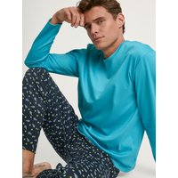CALIDA Relax Enjoy Pyjama, langfür Herren, XXL, Blau, Entspannen & genießen in 100% Baumwolle