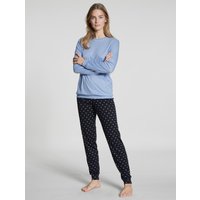 CALIDA Night Lovers Bündchen-Pyjamafür Damen, XXS, Blau, Aus Liebe zum Schlaf – Beste Baumwolle, zeitlos klassisch