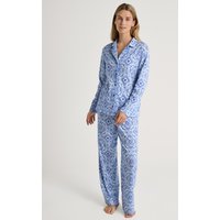 CALIDA Orient Dreams Pyjama mit Knöpfenfür Damen, L, Blau, Hochwertiger, natürlicher Komfort durch reine Supima®-Baumwolle
