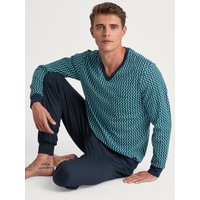 CALIDA Relax Imprint 2 Bündchen-Pyjamafür Herren, M, Grün,Blau, Maskulin-sportlicher Komfort