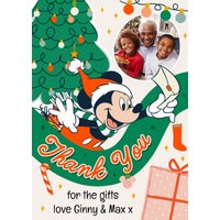 Retro Traditional Disney Mickey Mouse Photo Upload Christmas Thank You Card