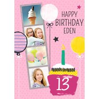 Moonpig Bright Pink Balloons And Cupcake Happy Birthday Photo Card