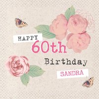 Moonpig Cream And Pastel Pink Roses Personalised Happy 60th Birthday Card