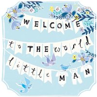 Moonpig Bunting And Birds Welcome To The World Little Man Personalised Baby Boy Card