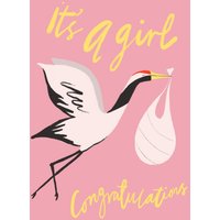 Moonpig Katy Welsh Illustration Of A Stork Carrying A Baby Bundle Its A Girl Congratulations