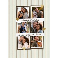 Moonpig Happy Birthday Fiancé Gold Hearts And Stripped Photo Collage Card