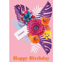 Moonpig Designers Bright Pink Tropical Flowers Personalised Happy Birthday Card