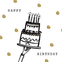 Moonpig Gold & Black Cake Illustration Happy Birthday Card
